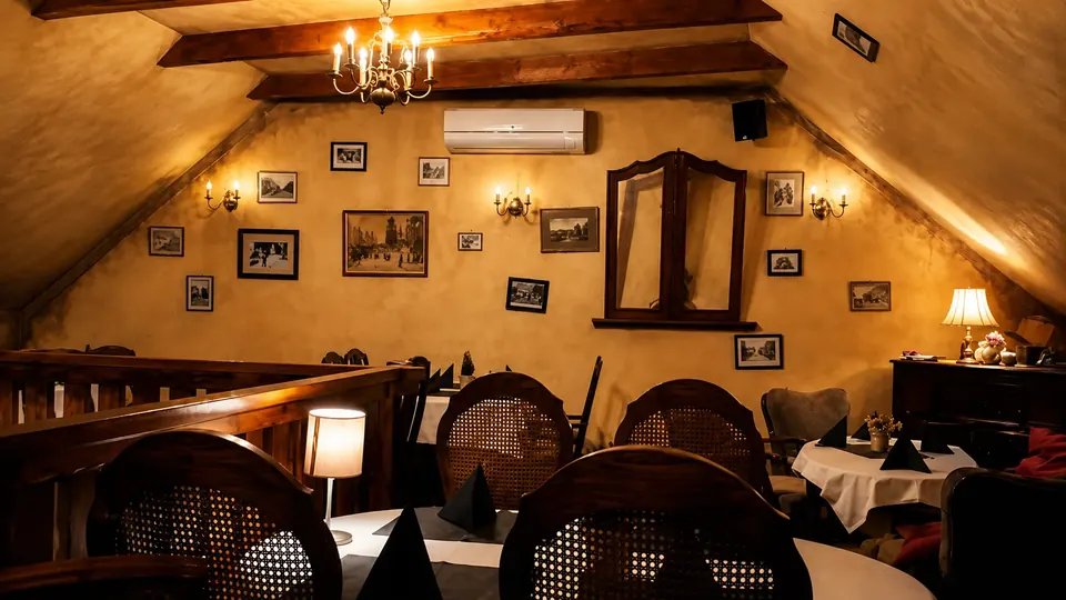 Kameralna sala restauracji na poddaszu